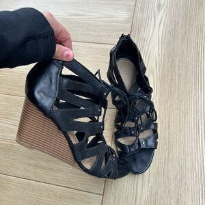 a.n.a Black Strappy Wedge Sandals